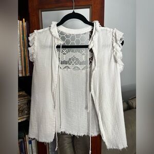 Free People Cream Lace Accent Blouse